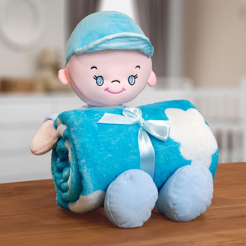 Kit Manta Infantil 100cm x 75cm em Microfibra com Boneco Bouton Baby