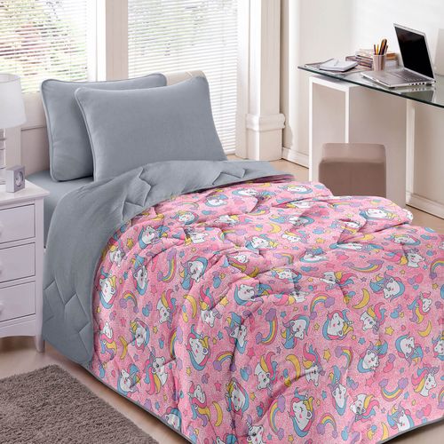 Edredom Malha Basic Estampado Infantil Unicórnios Buettner