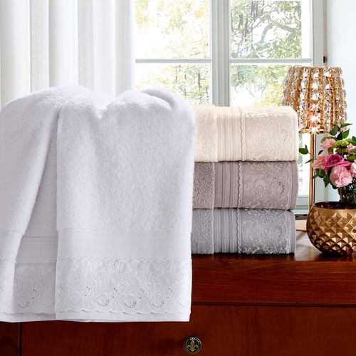 Kit Toalha Social 2 Peças 30cm x 50cm Algodão Egípcio Cristal Renda Clarys Buettner