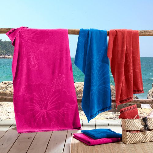 Toalha de Praia 81cm x 1,50m Praia Jacquard Hibiscus Buettner