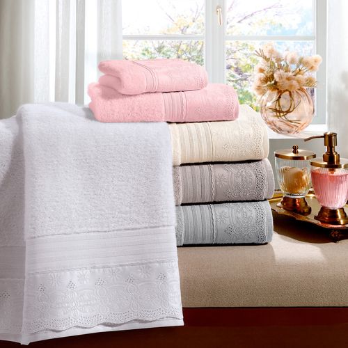 Toalha de Rosto 50cm x 80cm Algodão Egípcio Cristal Renda Luisa Buettner