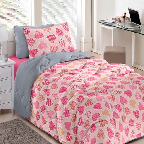 Edredom Malha Basic Estampado Infantil Corações Buettner
