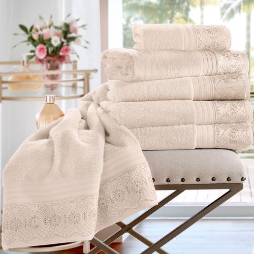 Kit Toalha Social 2 Peças 30cm x 50cm Algodão Egípcio Cristal Renda Roma Buettner