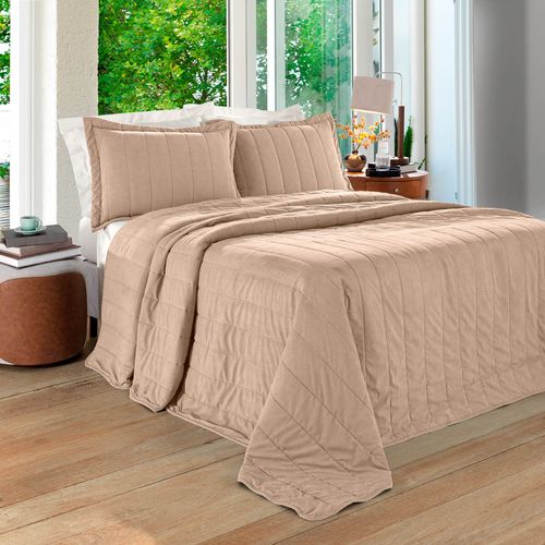 Colcha com Porta Travesseiro Veludo Cotelê Velour Risques Buettner